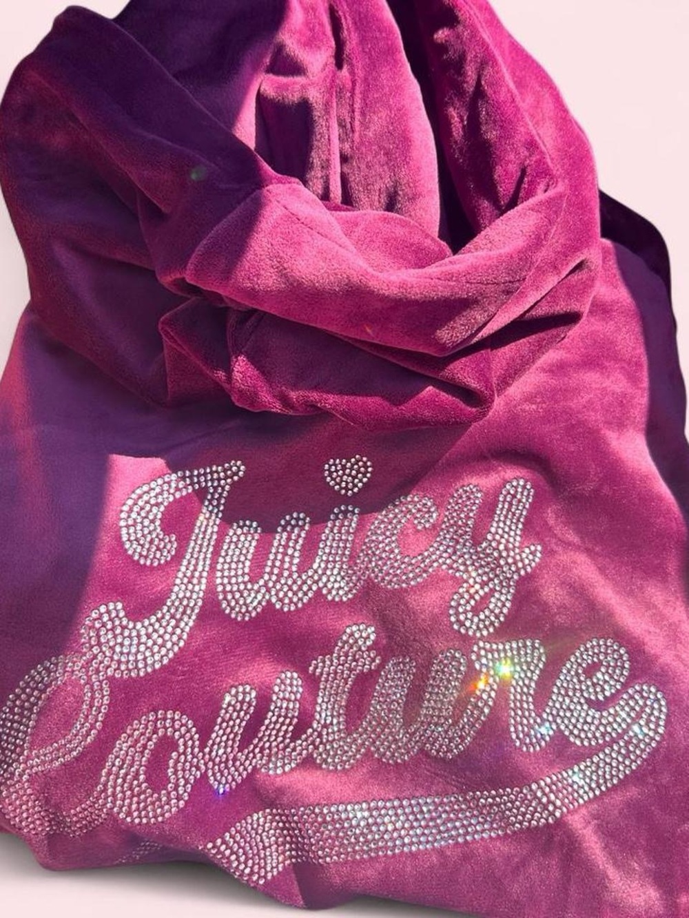 Juicy Couture Velvet Hoodie - Fuchsia with Rhinestone Logo